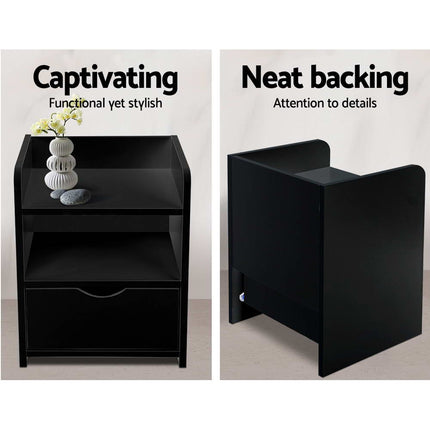 Artiss Bedside Table 1 Drawer with Shelf - FARA Black.