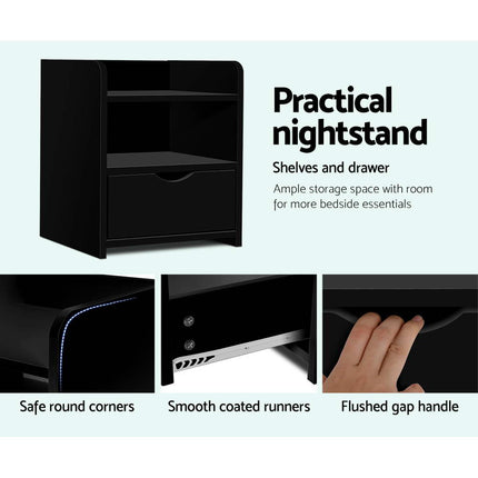 Artiss Bedside Table 1 Drawer with Shelf - FARA Black.