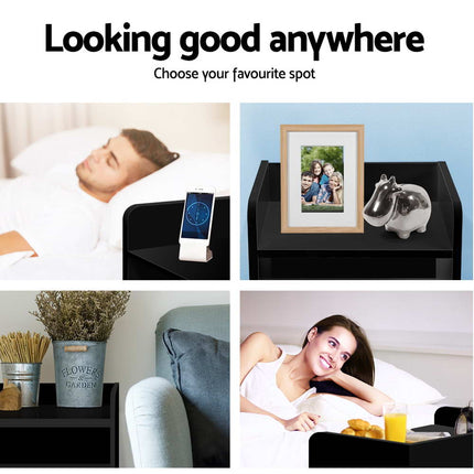 Artiss Bedside Table 1 Drawer with Shelf - FARA Black.