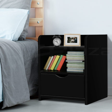 Artiss Bedside Table 1 Drawer with Shelf - FARA Black.