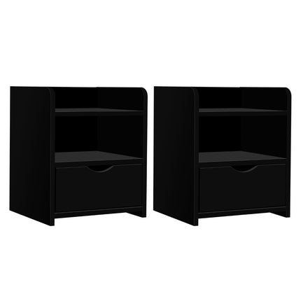 Artiss 2X Bedside Table 1 Drawer with Shelf - FARA Black.
