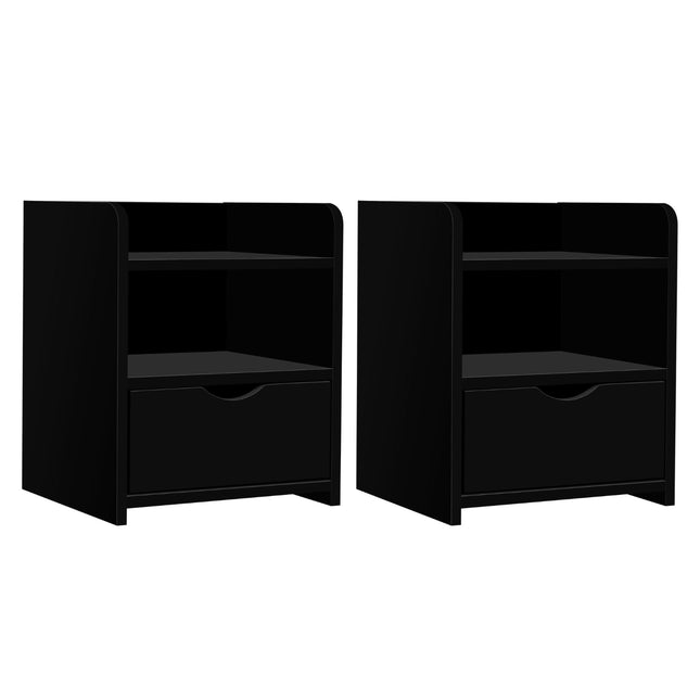 Artiss 2X Bedside Table 1 Drawer with Shelf - FARA Black.