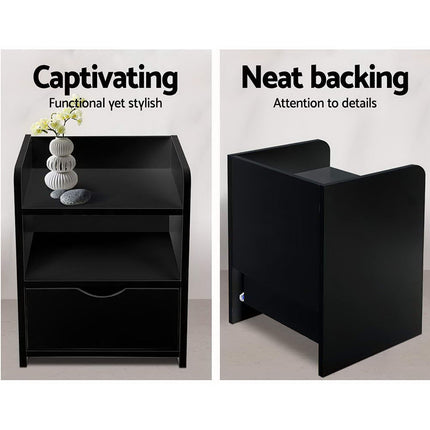 Artiss 2X Bedside Table 1 Drawer with Shelf - FARA Black.