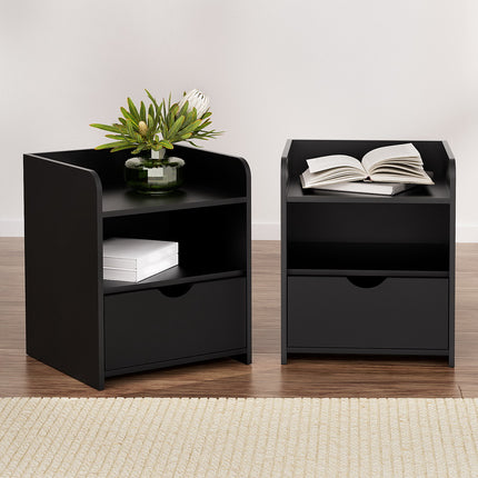 Artiss 2X Bedside Table 1 Drawer with Shelf - FARA Black.