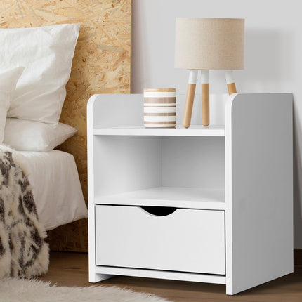 Artiss Bedside Table 1 Drawer with Shelf - FARA White.