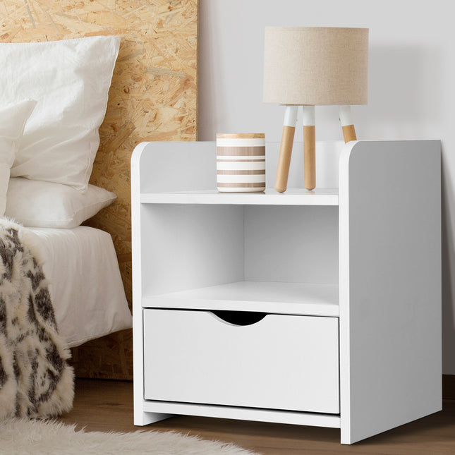 Artiss Bedside Table 1 Drawer with Shelf - FARA White.