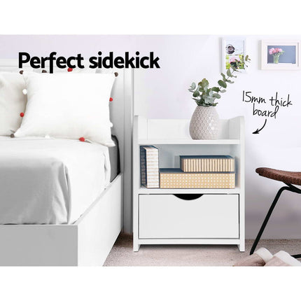 Artiss Bedside Table 1 Drawer with Shelf - FARA White.