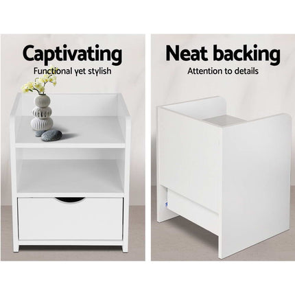 Artiss Bedside Table 1 Drawer with Shelf - FARA White.