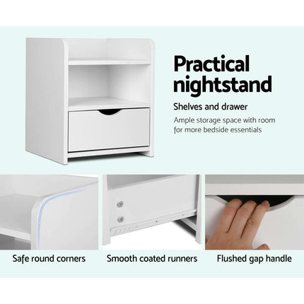Artiss Bedside Table 1 Drawer with Shelf - FARA White.