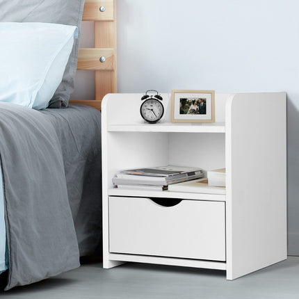 Artiss Bedside Table 1 Drawer with Shelf - FARA White.