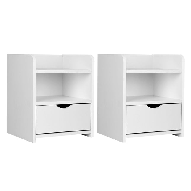 Artiss 2X Bedside Table 1 Drawer with Shelf - FARA White.