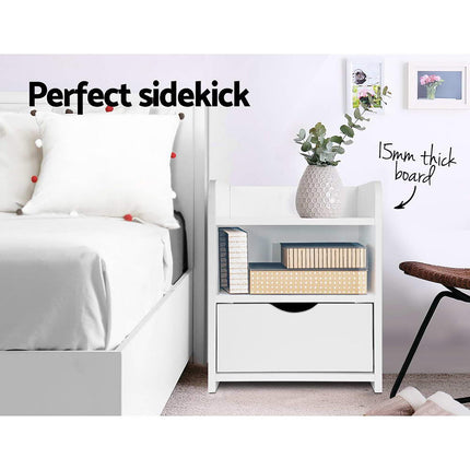 Artiss 2X Bedside Table 1 Drawer with Shelf - FARA White.