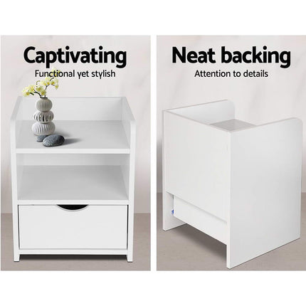 Artiss 2X Bedside Table 1 Drawer with Shelf - FARA White.