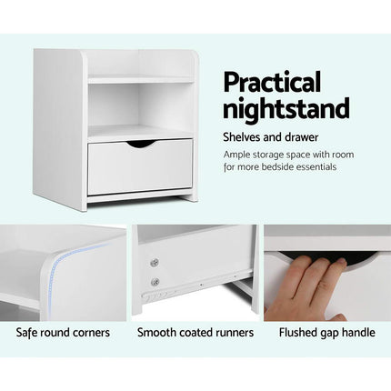 Artiss 2X Bedside Table 1 Drawer with Shelf - FARA White.