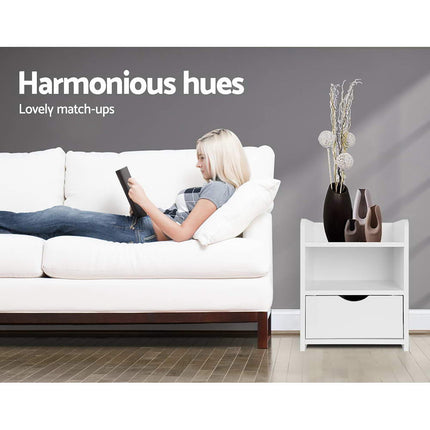 Artiss 2X Bedside Table 1 Drawer with Shelf - FARA White.