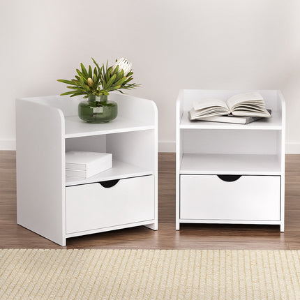 Artiss 2X Bedside Table 1 Drawer with Shelf - FARA White.
