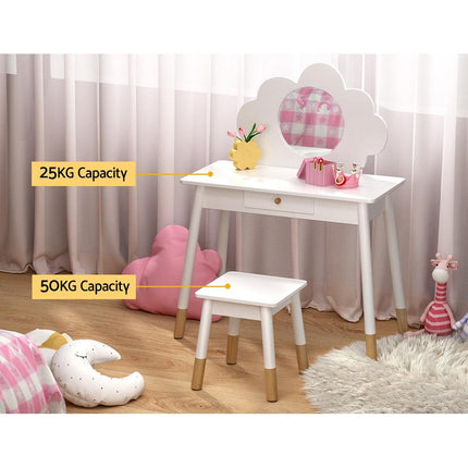 Keezi Kids Dressing Table Chair Set Vanity Makeup Wooden Leg Mirror Drawer.
