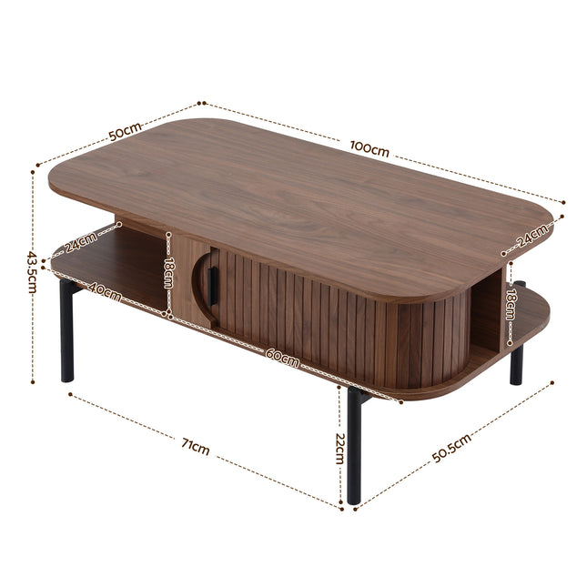 Artiss Coffee Table Living Room Center Table Shelf Cabinet Walnut.