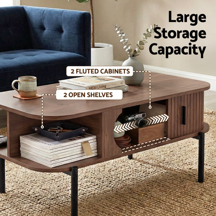 Artiss Coffee Table Living Room Center Table Shelf Cabinet Walnut.