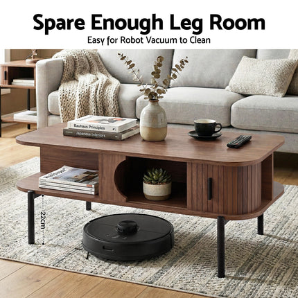Artiss Coffee Table Living Room Center Table Shelf Cabinet Walnut.