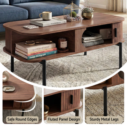 Artiss Coffee Table Living Room Center Table Shelf Cabinet Walnut.