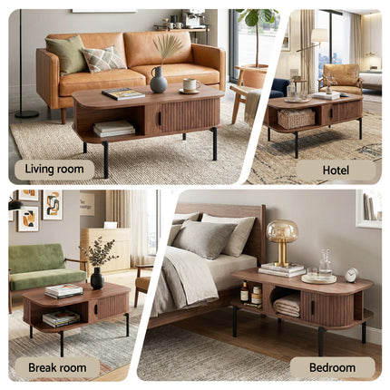 Artiss Coffee Table Living Room Center Table Shelf Cabinet Walnut.