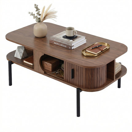 Artiss Coffee Table Living Room Center Table Shelf Cabinet Walnut.