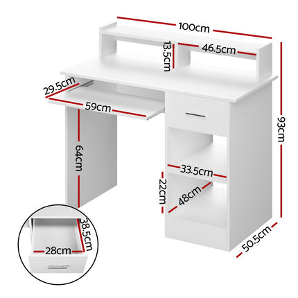 Artiss Computer Desk Shelf Drawer Cabinet White 100CM.