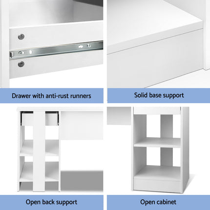 Artiss Computer Desk Shelf Drawer Cabinet White 100CM.