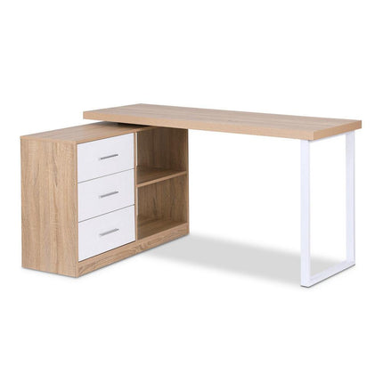 Artiss Computer Desk Swivelling L shape Home Office Storage Cabinet Oak.