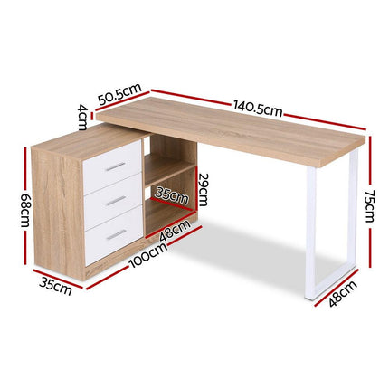 Artiss Computer Desk Swivelling L shape Home Office Storage Cabinet Oak.