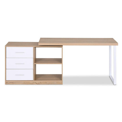 Artiss Computer Desk Swivelling L shape Home Office Storage Cabinet Oak.