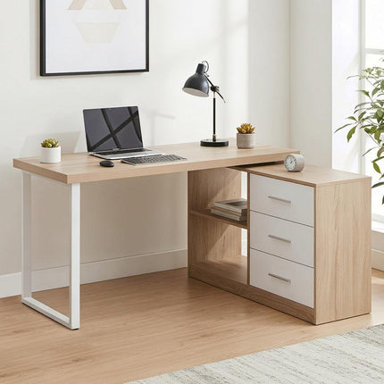 Artiss Computer Desk Swivelling L shape Home Office Storage Cabinet Oak.