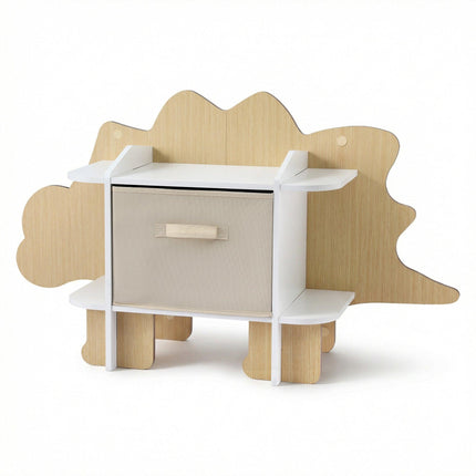 Keezi Dinosaur Kids Bookshelf 2-Tier Children's Bookcase Wooden with with Fabric Drawer, Toddler Bookshelf Toy Storage Organizer for Preschool, Kids Room, Playroom, Nursery.