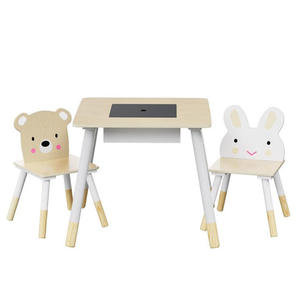 Keezi 3PCS Kids Table and Chairs Set Activity Desk Chalkboard Toy Hidden Storage.