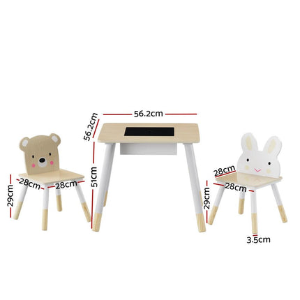Keezi 3PCS Kids Table and Chairs Set Activity Desk Chalkboard Toy Hidden Storage.