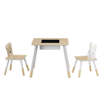 Keezi 3PCS Kids Table and Chairs Set Activity Desk Chalkboard Toy Hidden Storage.