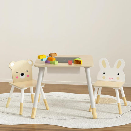 Keezi 3PCS Kids Table and Chairs Set Activity Desk Chalkboard Toy Hidden Storage.