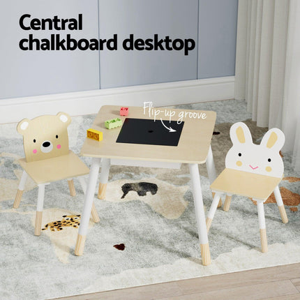 Keezi 3PCS Kids Table and Chairs Set Activity Desk Chalkboard Toy Hidden Storage.