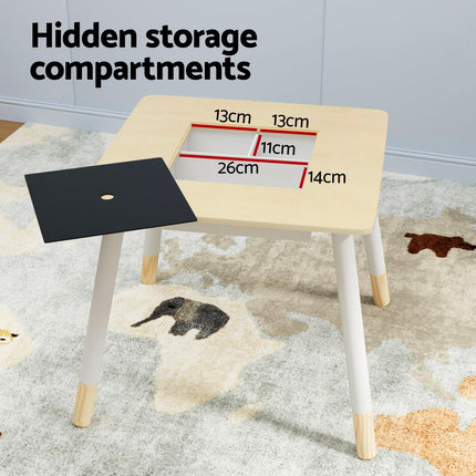 Keezi 3PCS Kids Table and Chairs Set Activity Desk Chalkboard Toy Hidden Storage.