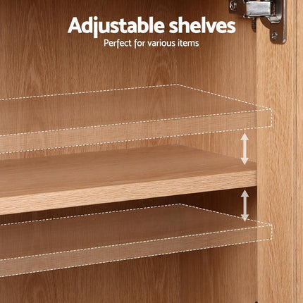 Artiss Buffet Sideboard Hutch Storage Cabinet Kitchen Cupboard Hooks Rattan Pine.