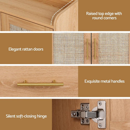Artiss Buffet Sideboard Hutch Storage Cabinet Kitchen Cupboard Hooks Rattan Pine.