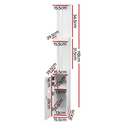 Artiss Bathroom Cabinet Storage 118cm Shelf White.