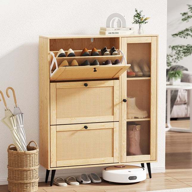 Artiss Shoe Rack Cabinet 3 Flip-out Drawers Pine.