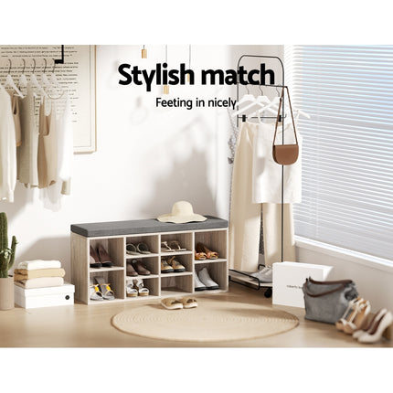 Artiss Shoe Rack Cabinet Shoe Bench Fabric Seat Pine BOA.