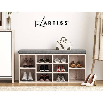 Artiss Shoe Rack Cabinet Shoe Bench Fabric Seat Pine BOA.