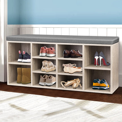 Artiss Shoe Rack Cabinet Shoe Bench Fabric Seat Pine BOA.