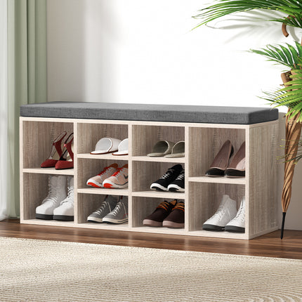 Artiss Shoe Rack Cabinet Shoe Bench Fabric Seat Pine BOA.