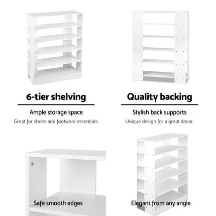 Artiss Shoe Rack Cabinet 30 Pairs 6-Tier Shelf White.