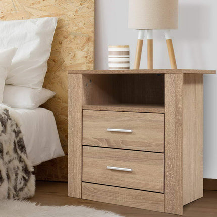 Artiss Bedside Table 2 Drawers with Shelf - TARA Oak.
